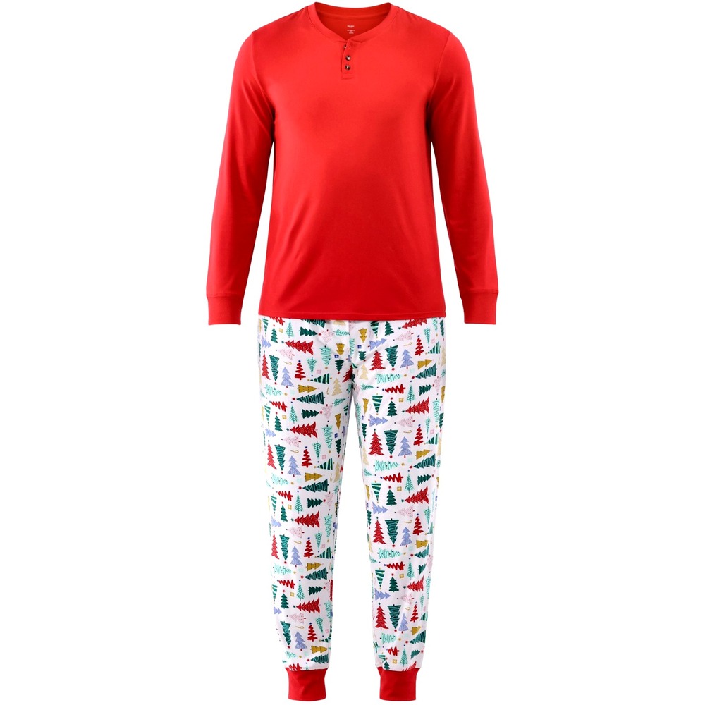 Holiday Time Mens Pajama Set Sz XL Red White Christmas Tree Holiday Jammies